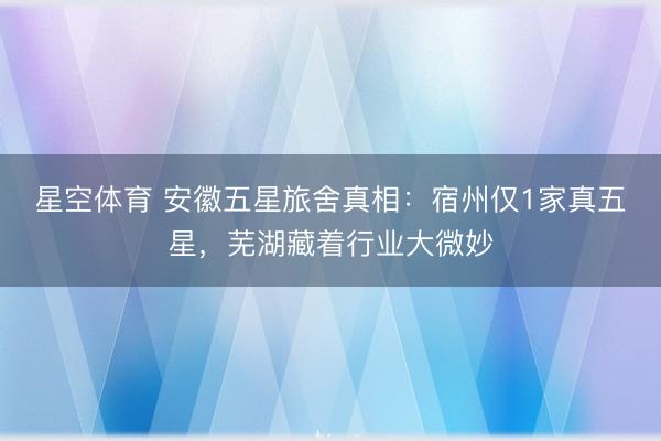 星空体育 安徽五星旅舍真相：宿州仅1家真五星，芜湖藏着行业大微妙