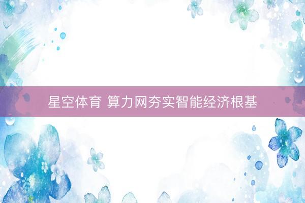 星空体育 算力网夯实智能经济根基